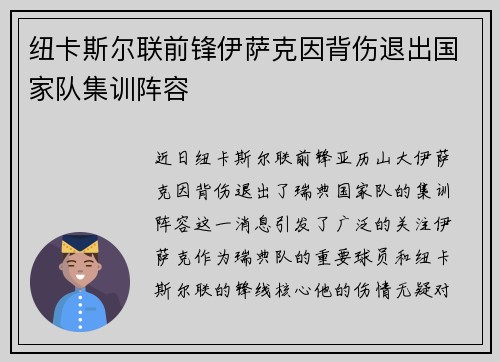 纽卡斯尔联前锋伊萨克因背伤退出国家队集训阵容
